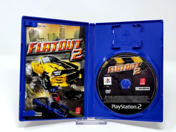 Interior del juego FlatOut 2 (ESP) para PlayStation 2 con disco y manual