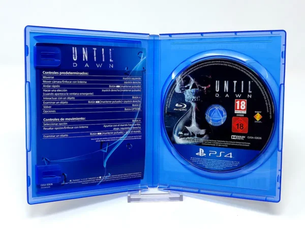 Interior del juego Until Dawn (ESP) para PlayStation 4 con disco y manual