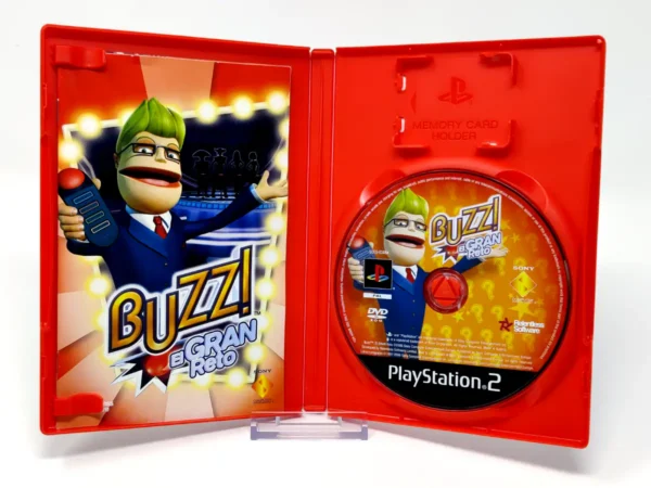 Interior del juego Buzz! El Gran Reto (ESP) (v1) para PlayStation 2 con disco y manual