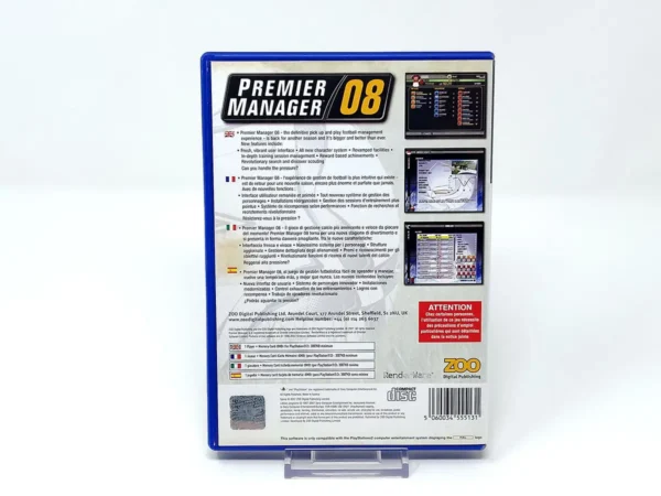 Parte trasera de Premier Manager 08 (ESP) (Rebajado) para PlayStation 2, edición PAL España