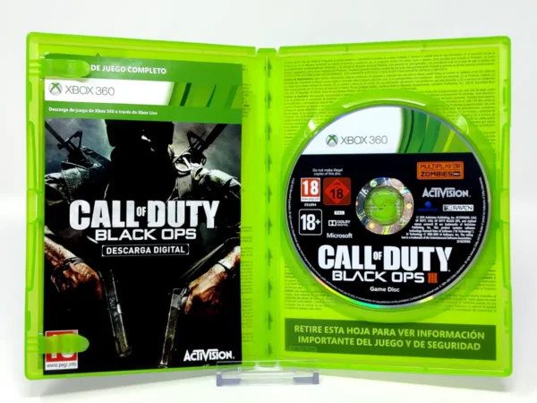 Interior del juego Call of Duty: Black Ops III (ESP) para XBOX 360 con disco y manual