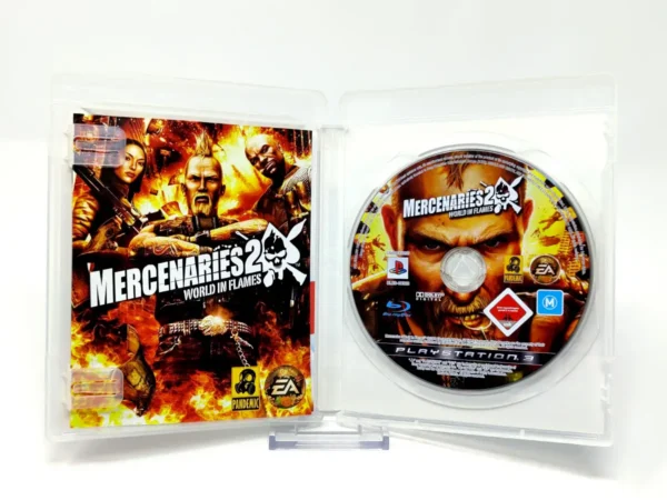 Interior del juego Mercenaries 2: World in Flames (ESP) para PlayStation 3 con disco y manual