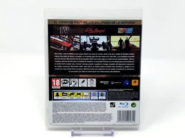 Parte trasera de Grand Theft Auto IV & Episodes from Liberty City (ESP) para PlayStation 3, edición PAL España