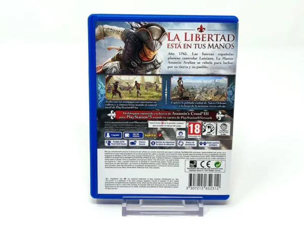 Parte trasera de Assassin's Creed III: Liberation (ESP) para PS Vita, edición PAL España