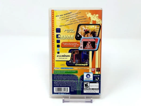 Parte trasera de Lumines: Puzzle Fusion (USA) para PSP, edición NTSC USA