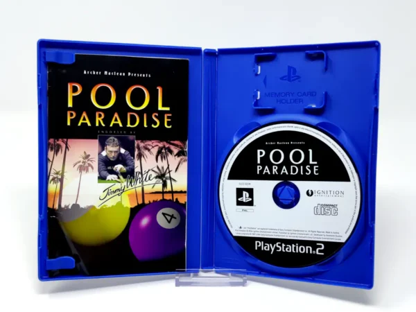 Interior del juego Pool Paradise (UK) para PlayStation 2 con disco y manual