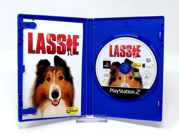 Interior del juego Lassie (ALE) para PlayStation 2 con disco y manual