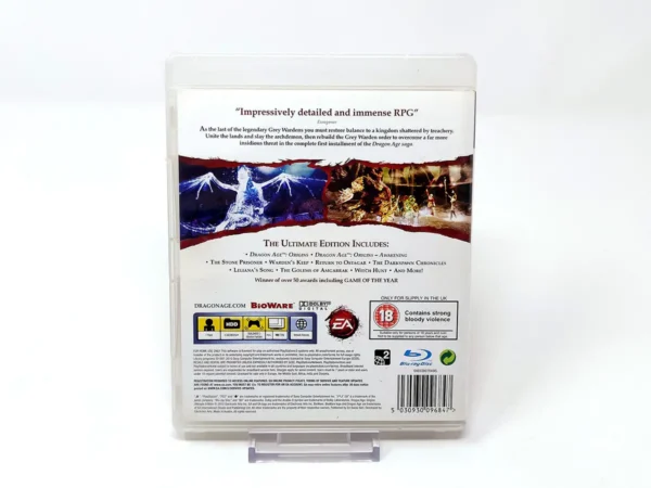 Parte trasera de Dragon Age: Origins (Ultimate Edition) (UK) para PlayStation 3, edición PAL UK