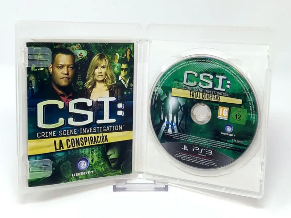 Interior del juego CSI: Crime Scene Investigation - La Conspiración (ESP) para PlayStation 3 con disco y manual