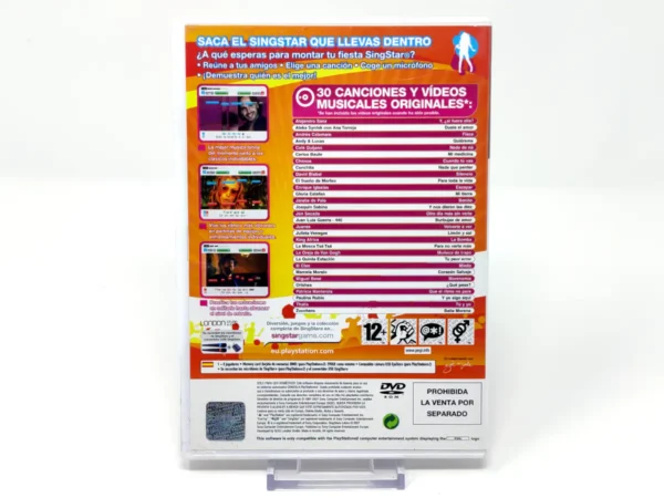 Parte trasera de SingStar Latino (ESP) para PlayStation 2, edición PAL España