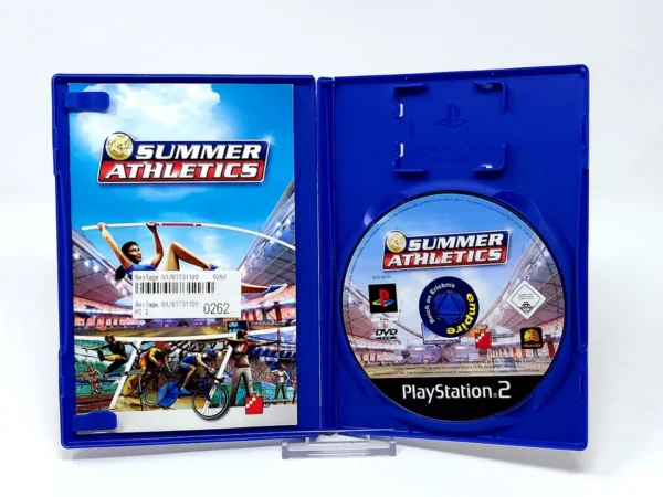 Interior del juego Summer Athletics (ALE) para PlayStation 2 con disco y manual