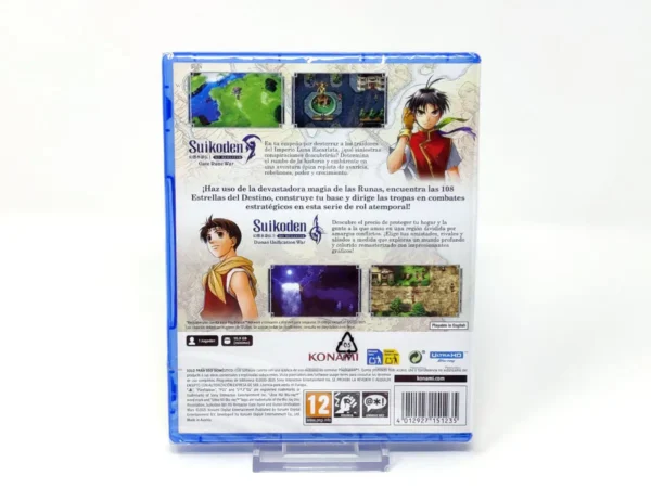 Parte trasera de Suikoden 1 y 2 HD Remaster (Edición Día Uno) (ESP) (Precintado) para PlayStation 5, edición PAL España