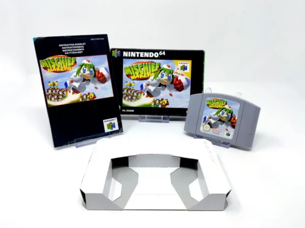 Interior del juego Mischief Makers (UK) para Nintendo 64 con disco y manual