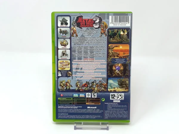 Parte trasera de Metal Slug 3 (ESP) para XBOX, edición PAL España