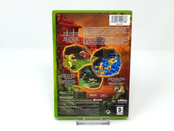 Parte trasera de Pitfall: The Lost Expedition (ESP) para XBOX, edición PAL España