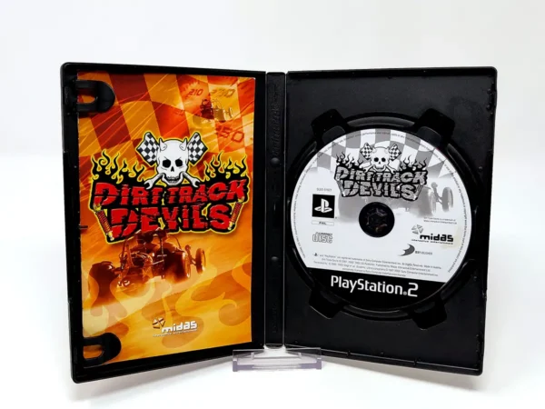 Interior del juego Dirt Track Devils (FRA) para PlayStation 2 con disco y manual