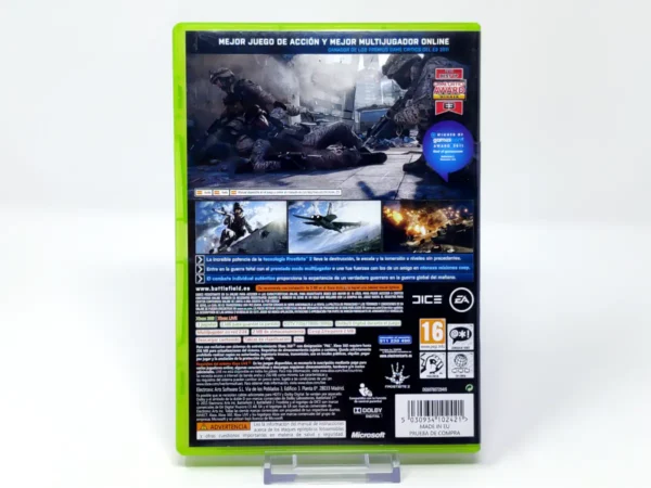 Parte trasera de Battlefield 3 (ESP) para XBOX 360, edición PAL España