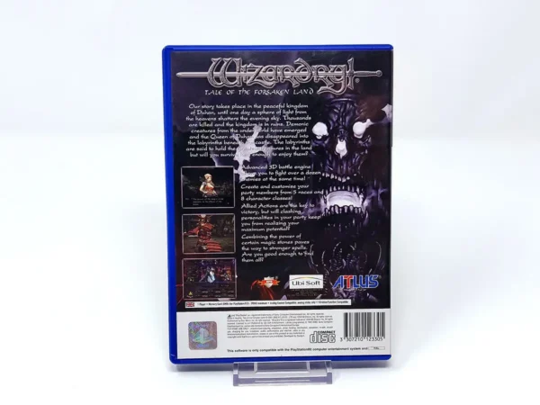 Parte trasera de Wizardry: Tale of the Forsaken Land (UK) para PlayStation 2, edición PAL UK