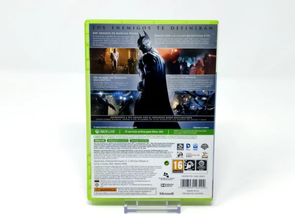 Parte trasera de Batman: Arkham Origins (ESP) para XBOX 360, edición PAL España