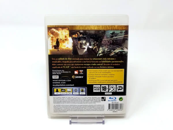 Parte trasera de F.E.A.R.: First Encounter Assault Recon (ESP) para PlayStation 3, edición PAL España