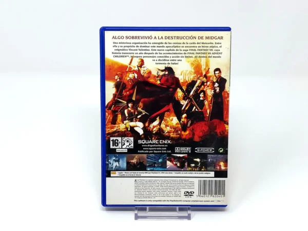 Parte trasera de Dirge of Cerberus: Final Fantasy VII (ESP) para PlayStation 2, edición PAL España