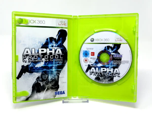 Interior del juego Alpha Protocol (ESP) para XBOX 360 con disco y manual