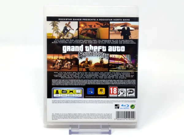 Parte trasera de Grand Theft Auto: San Andreas (UK) (Rebajado) para PlayStation 3, edición PAL UK