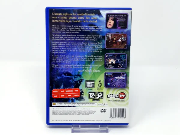 Parte trasera de Underworld: The Eternal War (ESP) para PlayStation 2, edición PAL España