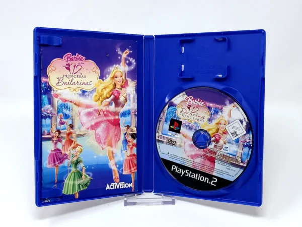 Interior del juego Barbie en las 12 Princesas Bailarinas (ESP) para PlayStation 2 con disco y manual