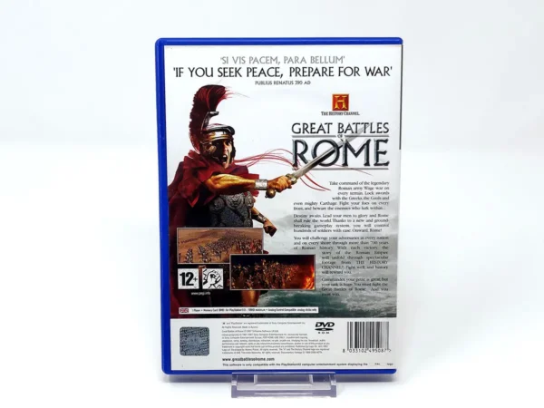 Parte trasera de The History Channel - Great Battles of Rome (UK) para PlayStation 2, edición PAL UK