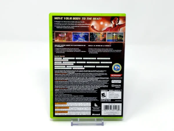 Parte trasera de Dance Dance Revolution (USA) para XBOX 360, edición NTSC USA