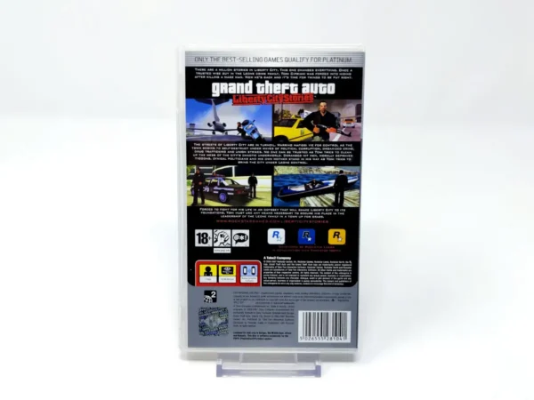Parte trasera de Grand Theft Auto: Liberty City Stories (UK) (Platinum) (Rebajado) para PSP, edición PAL UK