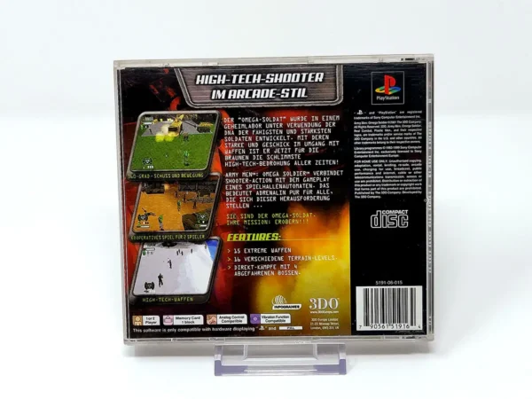 Parte trasera de Army Men: Omega Soldier (UK) para PlayStation 1, edición PAL UK