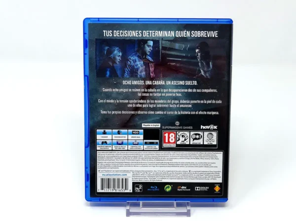 Parte trasera de Until Dawn (ESP) para PlayStation 4, edición PAL España