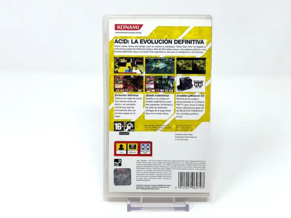 Parte trasera de Metal Gear Ac!d² (ESP) para PSP, edición PAL España