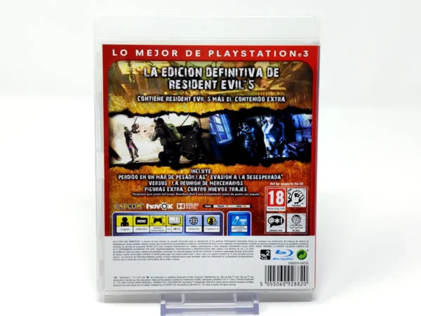 Parte trasera de Resident Evil 5: Gold Edition (ESP) (Essentials) para PlayStation 3, edición PAL España