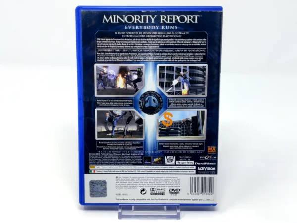 Parte trasera de Minority Report: Everybody Runs (ESP) para PlayStation 2, edición PAL España