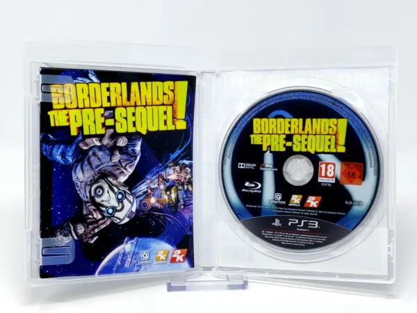 Interior del juego Borderlands: The Pre-Sequel! (FRA) para PlayStation 3 con disco y manual