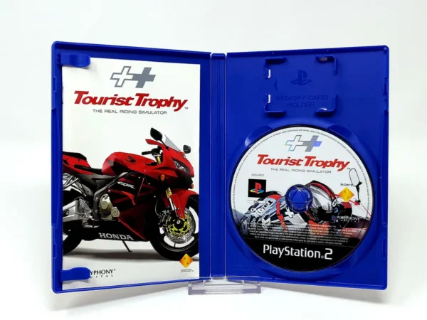 Interior del juego Tourist Trophy: The Real Riding Simulator (POR) para PlayStation 2 con disco y manual