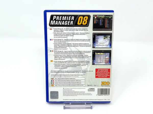 Parte trasera de Premier Manager 08 (ESP) para PlayStation 2, edición PAL España