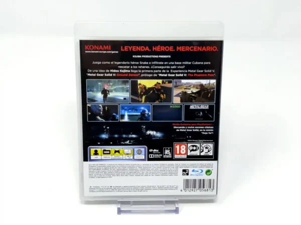 Parte trasera de Metal Gear Solid V: Ground Zeroes (ESP) para PlayStation 3, edición PAL España