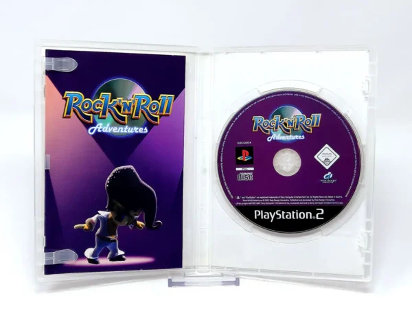 Interior del juego Rock'N'Roll Adventures (UK) para PlayStation 2 con disco y manual