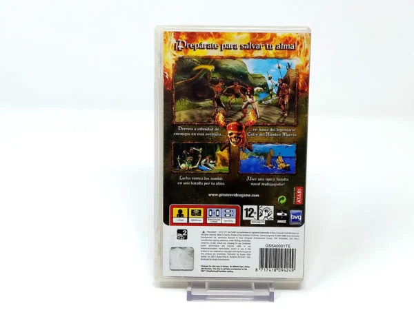 Parte trasera de Piratas del Caribe: El Cofre del Hombre Muerto (ESP) para PSP, edición PAL España