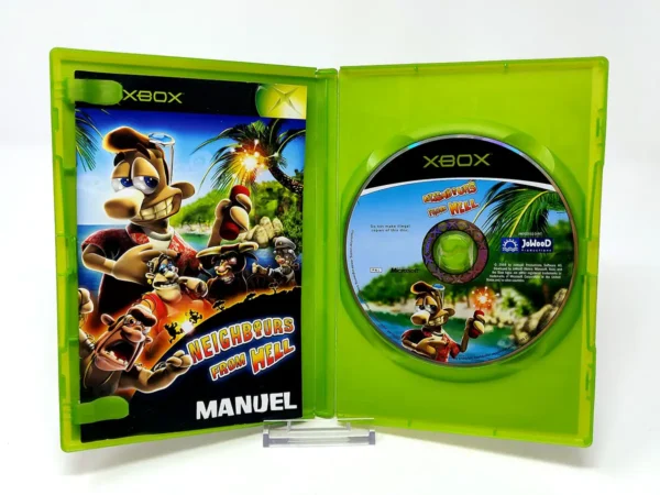 Interior del juego Neighbours from Hell (FRA) para XBOX con disco y manual
