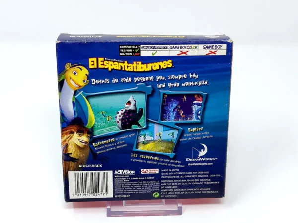 Parte trasera de El Espantatiburones (ESP) para Nintendo Game Boy Advance, edición PAL España