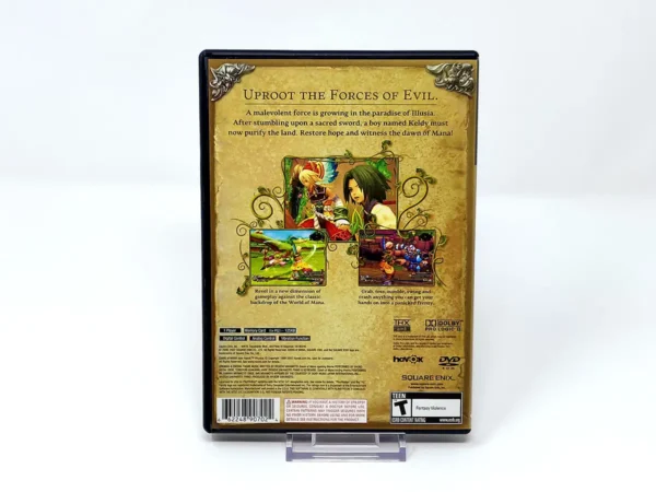 Parte trasera de Dawn of Mana (USA) para PlayStation 2, edición NTSC USA