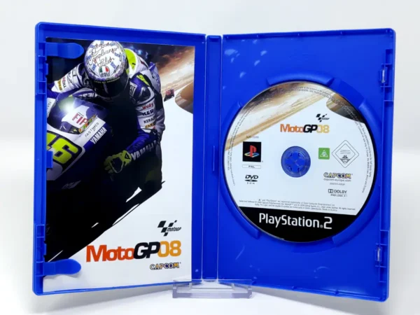 Interior del juego MotoGP 08 (FRA) para PlayStation 2 con disco y manual