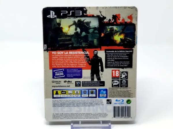 Parte trasera de Resistance 3 (Edición Especial) (ESP) (Steelbook) para PlayStation 3, edición PAL España