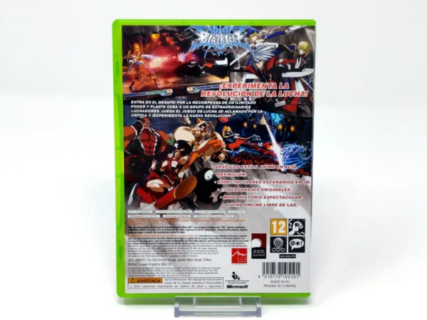 Parte trasera de BlazBlue: Calamity Trigger (ESP) para XBOX 360, edición PAL España