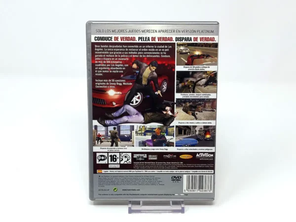 Parte trasera de True Crime: Streets of LA (ESP) (Platinum) para PlayStation 2, edición PAL España
